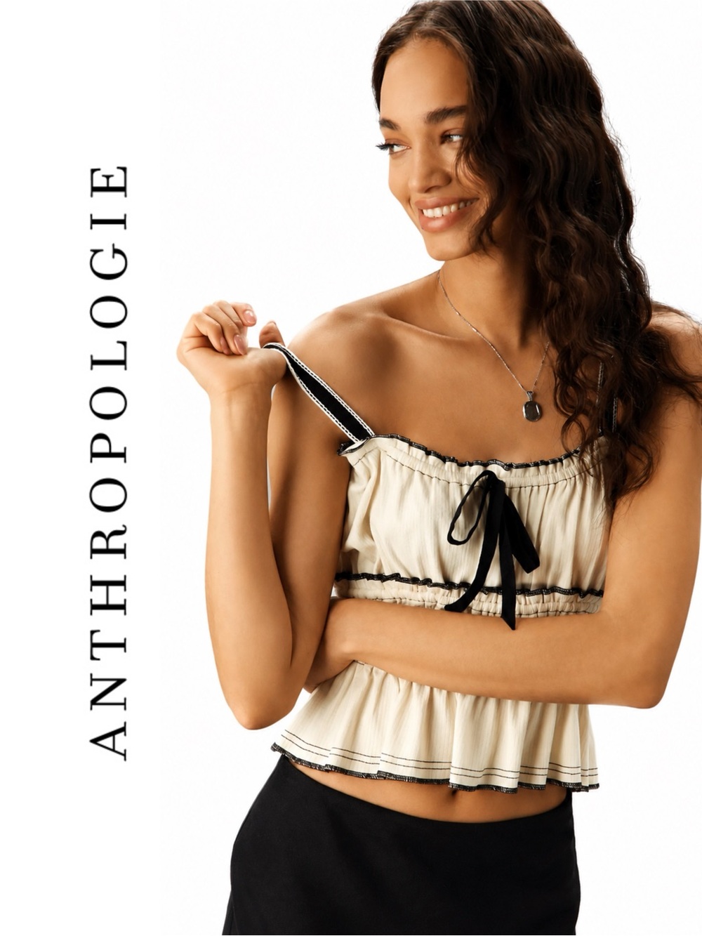Anthropologie Pilcro Tiered Ruffle-Hem Ruched Tank Top